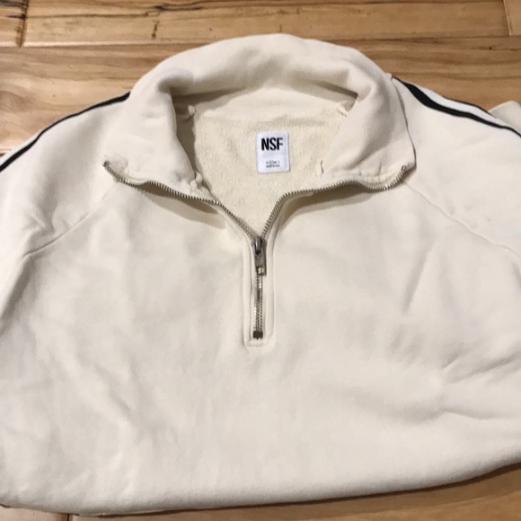 🇺🇸 NSF Camila Pullover Small Striped Quarter Zip Up Sweatshirt Cream USA Made - Picture 6 of 15